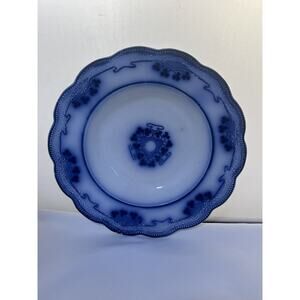 W.H. Grindley Flow Blue Soup Bowl, Shamrock Pattern, 9" Diameter, Shallow Bowl